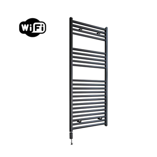 Sanicare HVW Radiateur électrique - 111,8x45cm - 596W - wifi - thermostat - noir - en bas à gauche - noir mat