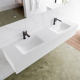 Mondiaz Lagom Meuble avec 2 tiroir 180x30x45cm vasque double Cloud 2 trous de robinet Solid Surface Talc