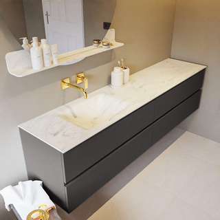 Mondiaz VICA-DLUX ensemble de meuble de salle de bain - 200cm - meuble sous-vasque gris foncé - 4 tiroirs - lavabo encastré cloud gauche - sans trous de robinet - version haute de 60cm - opalo