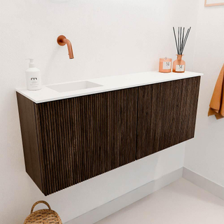 Mondiaz JOYA 100cm toiletmeubel - kleur Walnut - Wastafel FAYE positie Links Zonder kraangat kleur Talc.