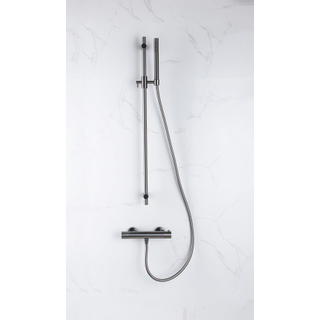 FortiFura Calvi Ensemble de douche barre curseur avec douchette stick, flexible lisse et robinet de douche Gunmetal PVD