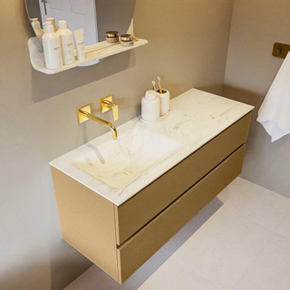 Mondiaz VICA-DLUX ensemble de meuble de salle de bain - 120cm - meuble sous-vasque oro - 2 tiroirs - lavabo encastré cloud gauche - sans trous de robinet - version haute de 60cm - opalo