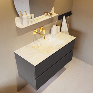 Mondiaz VICA-DLUX Ensemble de meuble de salle de bain - 100cm - meuble sous-vasque gris foncé - 2 tiroirs - lavabo encastré cloud milieu - sans trous de robinet - version haute de 60cm - ostra