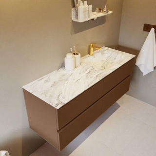 Mondiaz VICA-DLUX Ensemble de meuble de salle de bain - 130cm - meuble sous-vasque repos - 4 tiroirs - lavabo encastré cloud droite - 1 trou de robinet - version haute de 60cm - glace