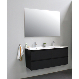 Basic Bella Meuble salle de bains avec lavabo céramique Blanc avec miroir 120x55x46cm 2 trous de robinet Noir mat