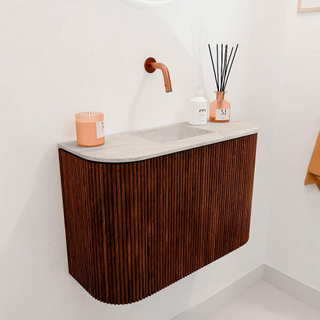 Mondiaz JOYA-DLUX 63.2cm toiletmeubel - ronding links en rechts kleur Ruby - Wastafel FAYE positie Midden Zonder kraangat kleur Ostra.