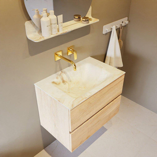 Mondiaz VICA-DLUX ensemble de meuble de salle de bain - 70cm - meuble sous-vasque chêne blanchi - 2 tiroirs - lavabo encastré nuage milieu - sans trous de robinet - version haute 60cm - frape