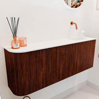 Mondiaz JOYA 111.6cm toiletmeubel - ronding links kleur Ruby - Wastafel FAYE positie Rechts Zonder kraangat kleur Talc.