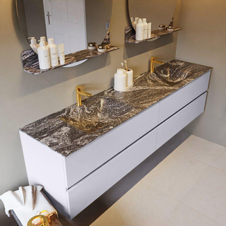 Mondiaz VICA-DLUX ensemble de meuble de salle de bain - 200cm - meuble sous-vasque cale - 4 tiroirs - lavabo encastré cloud double - 2 trous de robinet - version haute de 60cm - lave