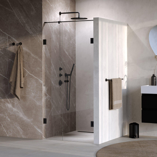 BRAUER Void Carving Nisdeur - 2-delig - 100x200cm - 60cm draaideur aan muur - glascoating - omkeerbaar - helder glas - mat zwart