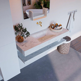 Mondiaz ALAN-DLUX Ensemble de meuble - 130cm - meuble Opalo mat - 0 tiroirs - Lavabo Cloud Opalo suspendu - vasque Centre - 0 trous de robinet