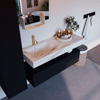Mondiaz ALAN-DLUX Ensemble de meuble - 120cm - meuble Urban mat - 1 tiroir - Lavabo Cloud Frappe suspendu - vasque Gauche - 1 trou de robinet