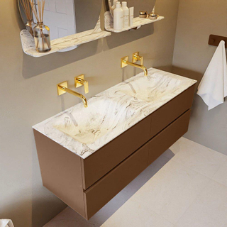 Mondiaz VICA-DLUX ensemble de meuble de salle de bain - 130cm - meuble sous-vasque repos - 4 tiroirs - lavabo encastré cloud double - sans trous de robinet - version haute de 60cm - glace