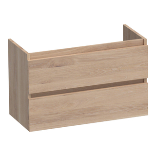 BRAUER Joy wastafelonderkast ondiep - 80x39x50cm - 2 softclose lades - greeploos - 1 sifon uitsparing - massief eiken - lamellen eiken naturel