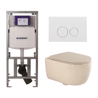 QeramiQ Dely Swirl Toiletset - 36.3x51.7cm - Geberit UP320 Burda inbouwreservoir - slim zitting - glans witte bedieningsplaat - ronde knoppen - beige