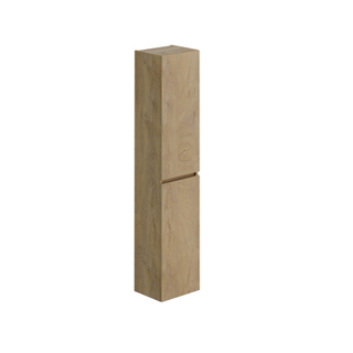 Thebalux hoge kast, opliggend, 2x dichte deur, houten greeplijst in kleur meubel, rechts draaiend, achterwand in grijs linnen kleur/structuur