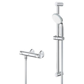 GROHE Precision Flow Ensemble de douche - 62cm - mitigeur thermostatique - douchette ronde - 1 type de jet - flexible lisse - chrome