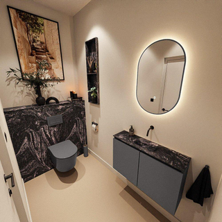 MONDIAZ TURE-DLUX Meuble toilette - 80cm - Dark Grey - EDEN - vasque Lava - position centrale - sans trou de robinet
