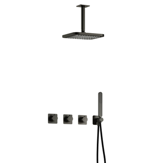 Hotbath Gal IBSGL70 Thermostatische doucheset inbouw - 2 stopkranen - 15cm plafondarm - 22cm vierkante hoofddouche - staafhanddouche - gun metal geborsteld PVD