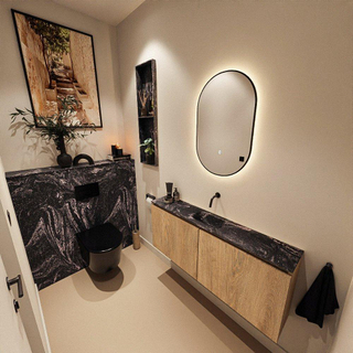 MONDIAZ TURE-DLUX Meuble toilette - 120cm - Washed Oak - EDEN - vasque Lava - position centrale - sans trou de robinet