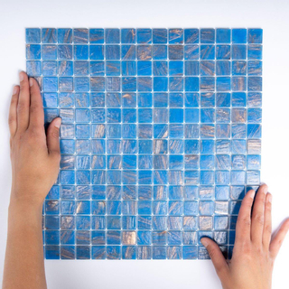 The Mosaic Factory Amsterdam mozaïektegel - 32.2x32.2cm - wand en vloertegel - Vierkant - Glas Blue glans