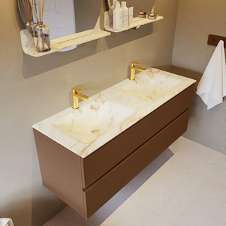 Mondiaz VICA-DLUX Ensemble de meuble de salle de bain - 130cm - meuble sous-vasque repos - 2 tiroirs - lavabo encastrée cloud double - 2 trous de robinet - version haute de 60cm - frape