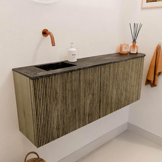 Mondiaz JOYA-DLUX 111.6cm toiletmeubel - ronding rechts kleur Dusk - Wastafel FAYE positie Links Zonder kraangat kleur Lava.