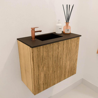 Mondiaz JOYA 50cm toiletmeubel - kleur Oak - Wastafel FAYE positie Links 1 kraangat kleur Urban.