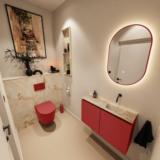 MONDIAZ TURE-DLUX Meuble toilette - 80cm - Fire - EDEN - vasque Frappe - position droite - sans trou de robinet