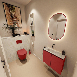 MONDIAZ TURE-DLUX Meuble toilette - 60cm - Fire - EDEN - vasque Ostra - position gauche - sans trou de robinet