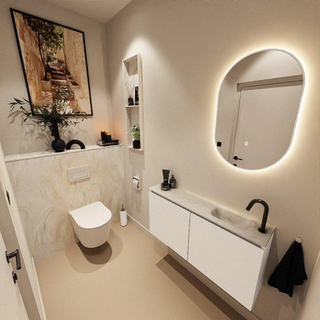 MONDIAZ TURE-DLUX Meuble toilette - 100cm - Talc - EDEN - vasque Ostra - position droite - 1 trou de robinet
