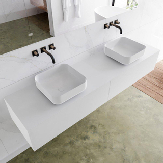 Mondiaz Lagom Meuble salle de bains 180x30.9x45cm Solid Surface Talc 2 tiroirs avec lavabo BINX vasque à poser double sans trous de robinet