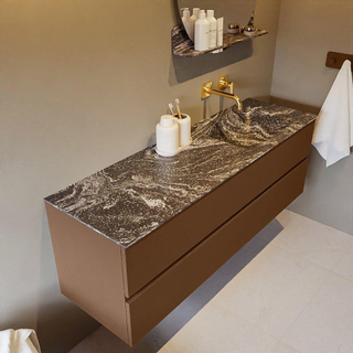 Mondiaz VICA-DLUX ensemble de meuble de salle de bain - 150cm - meuble sous-vasque reposant - 2 tiroirs - lavabo encastrée cloud droite - sans trous de robinet - version haute de 60cm - lave