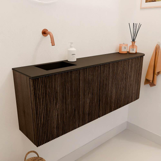 Mondiaz JOYA 111.6cm toiletmeubel - ronding rechts kleur Walnut - Wastafel FAYE positie Links Zonder kraangat kleur Urban.