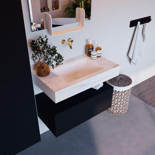 Mondiaz ALAN-DLUX Ensemble de meuble - 80cm - meuble Urban mat - 1 tiroir - Lavabo Cloud Ostra suspendu - vasque Centre - 0 trous de robinet