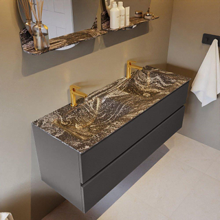 Mondiaz VICA-DLUX Ensemble de meuble de salle de bain - 130cm - meuble sous-vasque gris foncé - 2 tiroirs - lavabo encastré nuage double - 2 trous de robinet - version haute de 60cm - lave