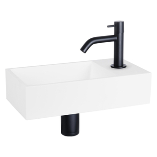 Differnz Solid Pack lave-mains 36X18.5cm Rectangulaire avec robinet, vidange et siphon Solid Surface Noir mat