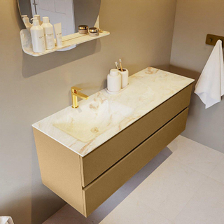 Mondiaz VICA-DLUX Ensemble de meuble de salle de bain - 130cm - meuble sous-vasque oro - 2 tiroirs - lavabo encastré cloud gauche - 1 trou de robinet - version haute de 60cm - frape