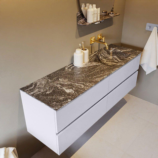 Mondiaz VICA-DLUX Ensemble de meuble de salle de bain - 150cm - meuble sous-vasque cale - 4 tiroirs - lavabo encastrée cloud droite - sans trous de robinet - version haute de 60cm - lave