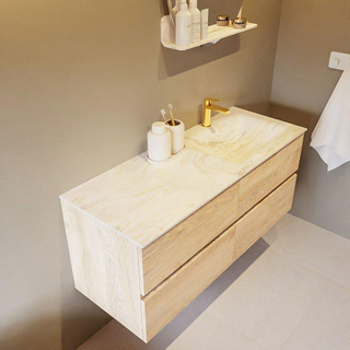 Mondiaz VICA-DLUX Ensemble de meuble de salle de bain - 120cm - meuble sous-vasque chêne blanchi - 4 tiroirs - lavabo encastré cloud droite - 1 trou de robinet - version haute de 60cm - ostra