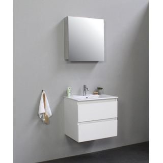 Basic Bella Meuble avec lavabo céramique avec 1 trou de robinet et armoire de toilette à 1 porte grise 60x55x46cm Flat Pack Blanc haute-brillance