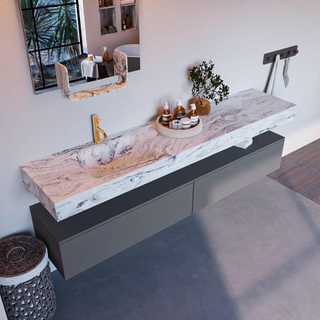 Mondiaz ALAN-DLUX Ensemble de meuble - 200cm - meuble Plata mat - 2 tiroirs - Lavabo Cloud Glace suspendu - vasque Gauche - 1 trou de robinet