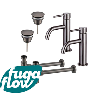 FugaFlow Eccelente Sobrado Slim Kit robinet lavabo - pour double vasque - robinet bas - bonde non-obturable - siphon design - Gunmetal PVD