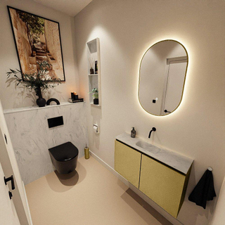 MONDIAZ TURE-DLUX Meuble toilette - 80cm - Oro - EDEN - vasque Opalo - position centrale - sans trou de robinet