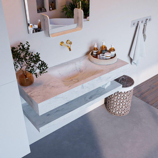 Mondiaz ALAN-DLUX Ensemble de meuble - 110cm - meuble Opalo mat - 0 tiroirs - Lavabo Cloud Opalo suspendu - vasque Centre - 0 trous de robinet