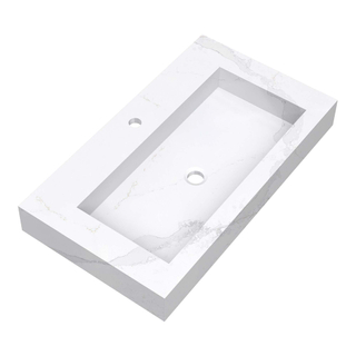 Saniclass Artificial Marble Lavabo 80.6x45.7x10.5cm Rectangulaire 1 trou pour robinet 1 vasque Aspect marbre blanc