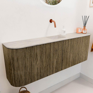 Mondiaz JOYA-DLUX Meuble de salle de bains 123.2cm - arrondis gauche et droite couleur Dusk - Vasque FAYE position Milieu Sans trou de robinet couleur Ostra.