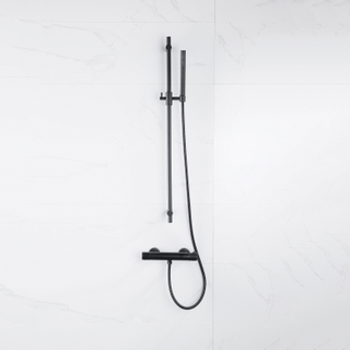 FortiFura Calvi Ensemble de douche barre curseur avec douchette stick, flexible en métal et robinet de douche Noir mat