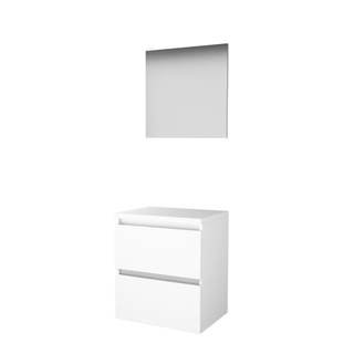 Basic-Line Basic 46 ensemble de meubles de salle de bain 60x46cm sans poignée 2 tiroirs plan vasque miroir mdf laqué blanc glacier
