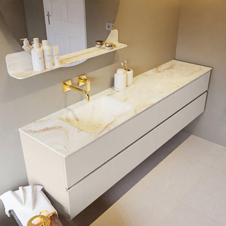 Mondiaz VICA-DLUX ensemble de meuble de salle de bain - 200cm - meuble sous-vasque lin - 4 tiroirs - lavabo encastrée cloud gauche - sans trous de robinet - version haute de 60cm - frape